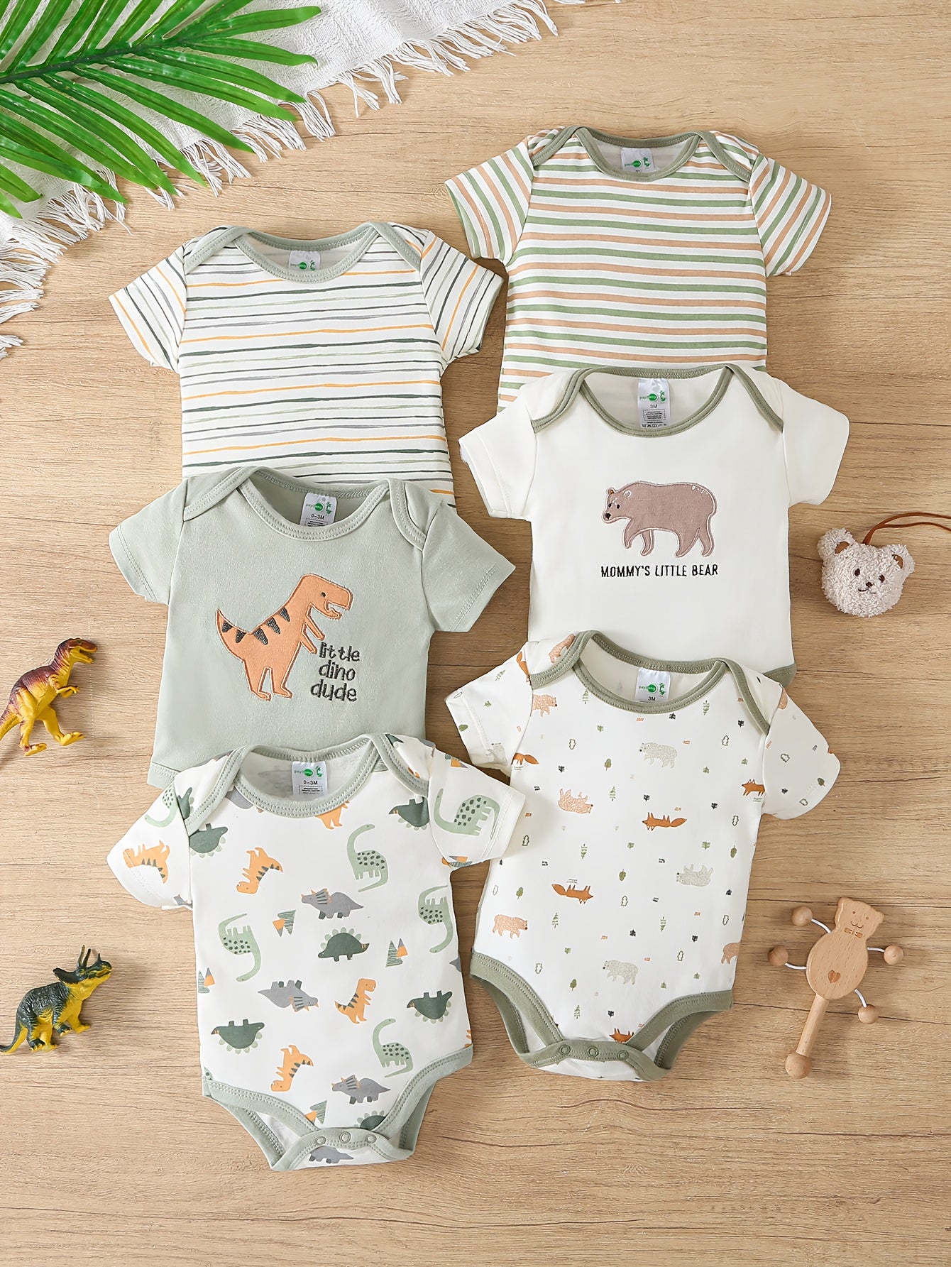 Kit Body Infantil Unissex – 6 Peças de Manga Curta com Estampas Divertidas