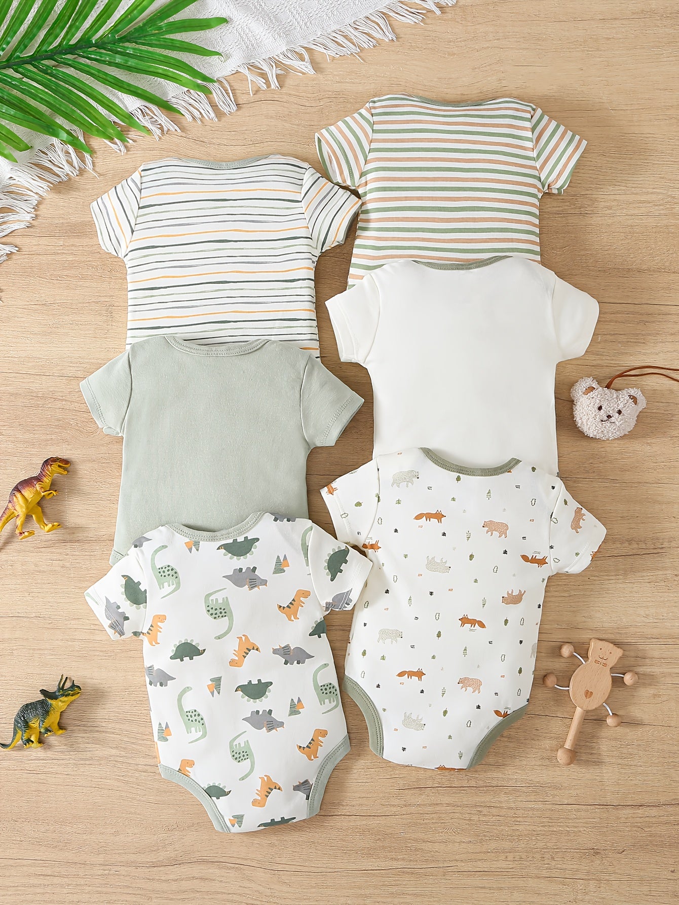 Kit Body Infantil Unissex – 6 Peças de Manga Curta com Estampas Divertidas