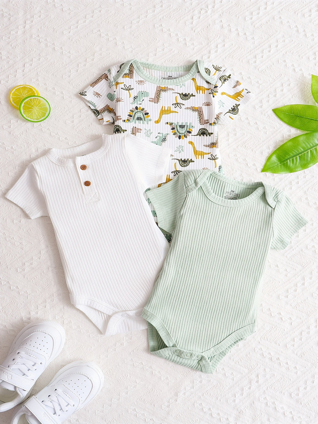 Kit Body Bebê Dino-Mite – 3 Peças com Estampa de Dinossauro