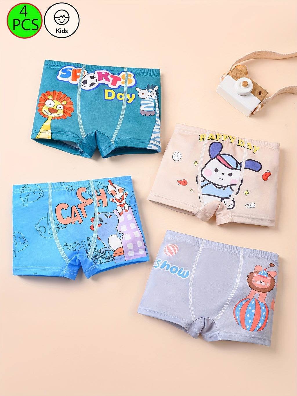Kit Cueca Infantil Menino – 4 Peças com Estampas Divertidas