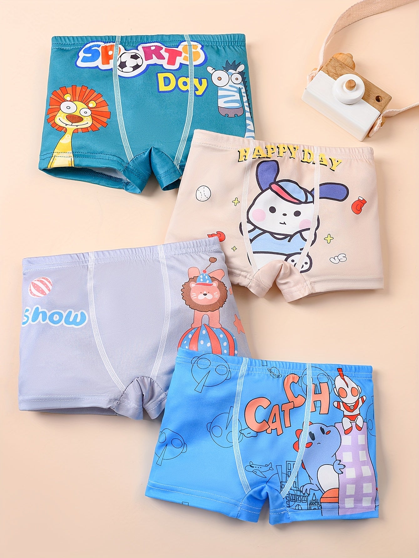Kit Cueca Infantil Menino – 4 Peças com Estampas Divertidas