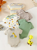 Kit Body Bebê – 5 Peças em Tecido Macio com Estampas de Animais
