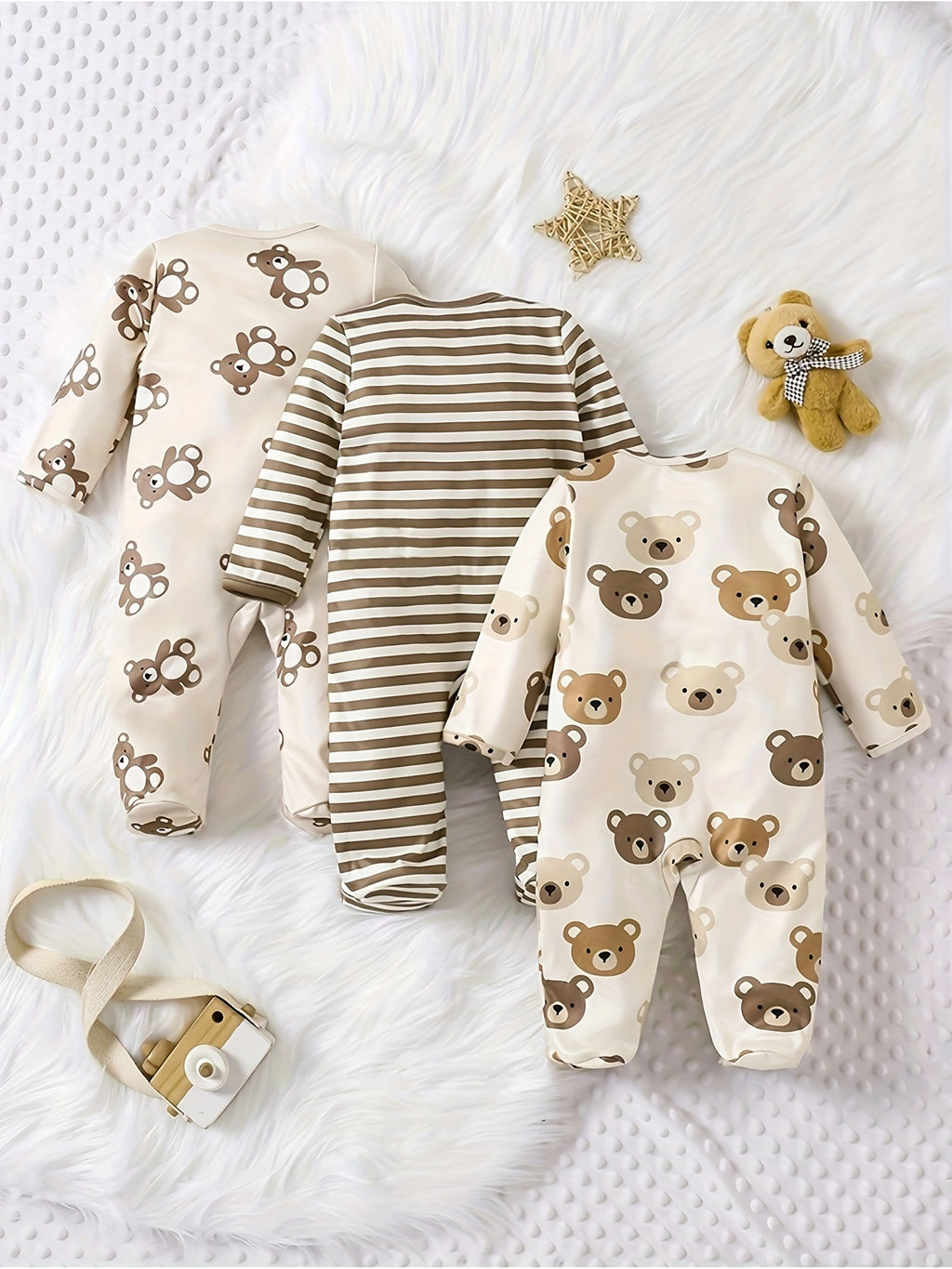 Conjunto Bebê Cozy Bear Cub – Kit 3 Peças com Romper e Body de Urso