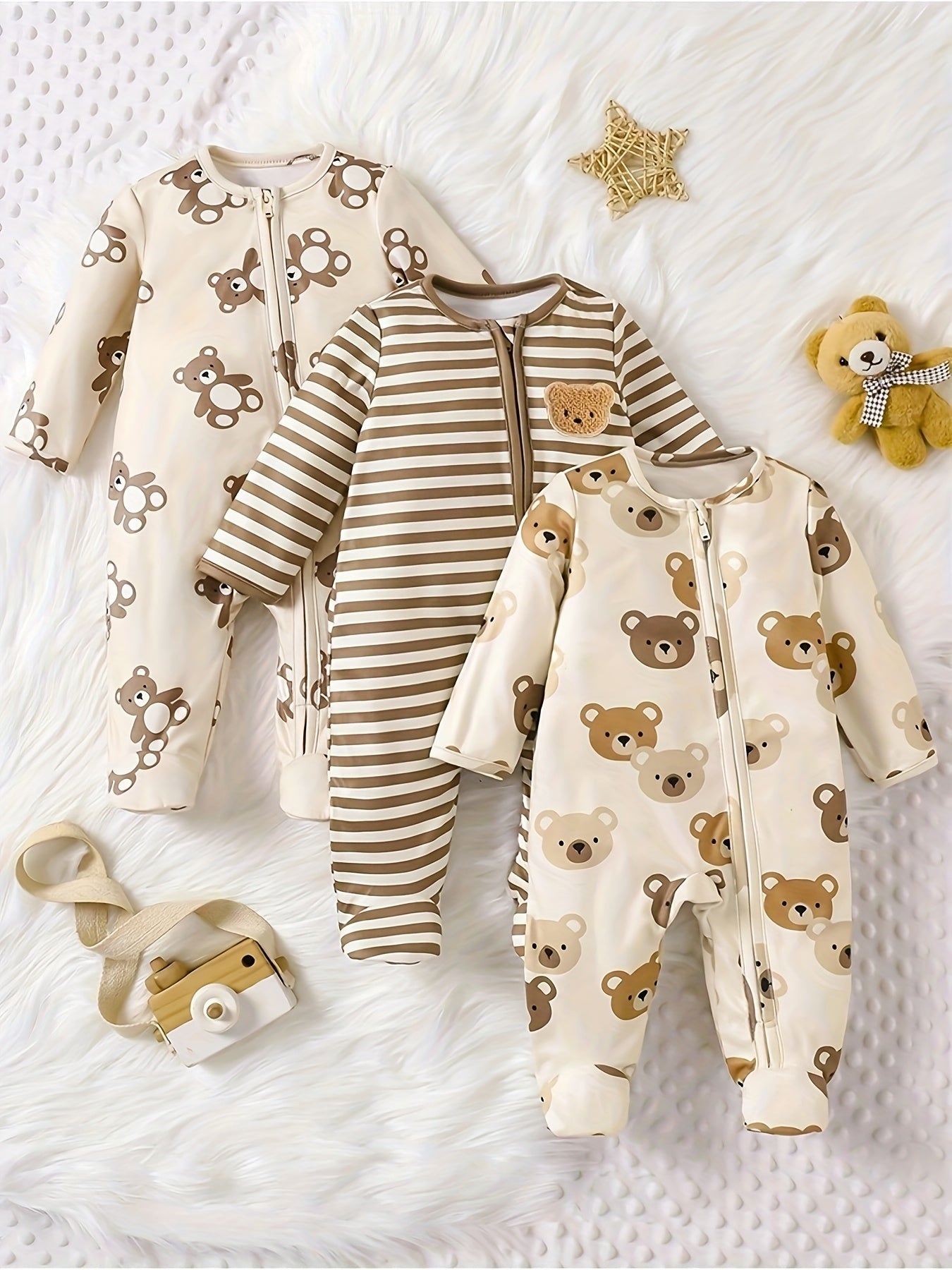 Conjunto Bebê Cozy Bear Cub – Kit 3 Peças com Romper e Body de Urso