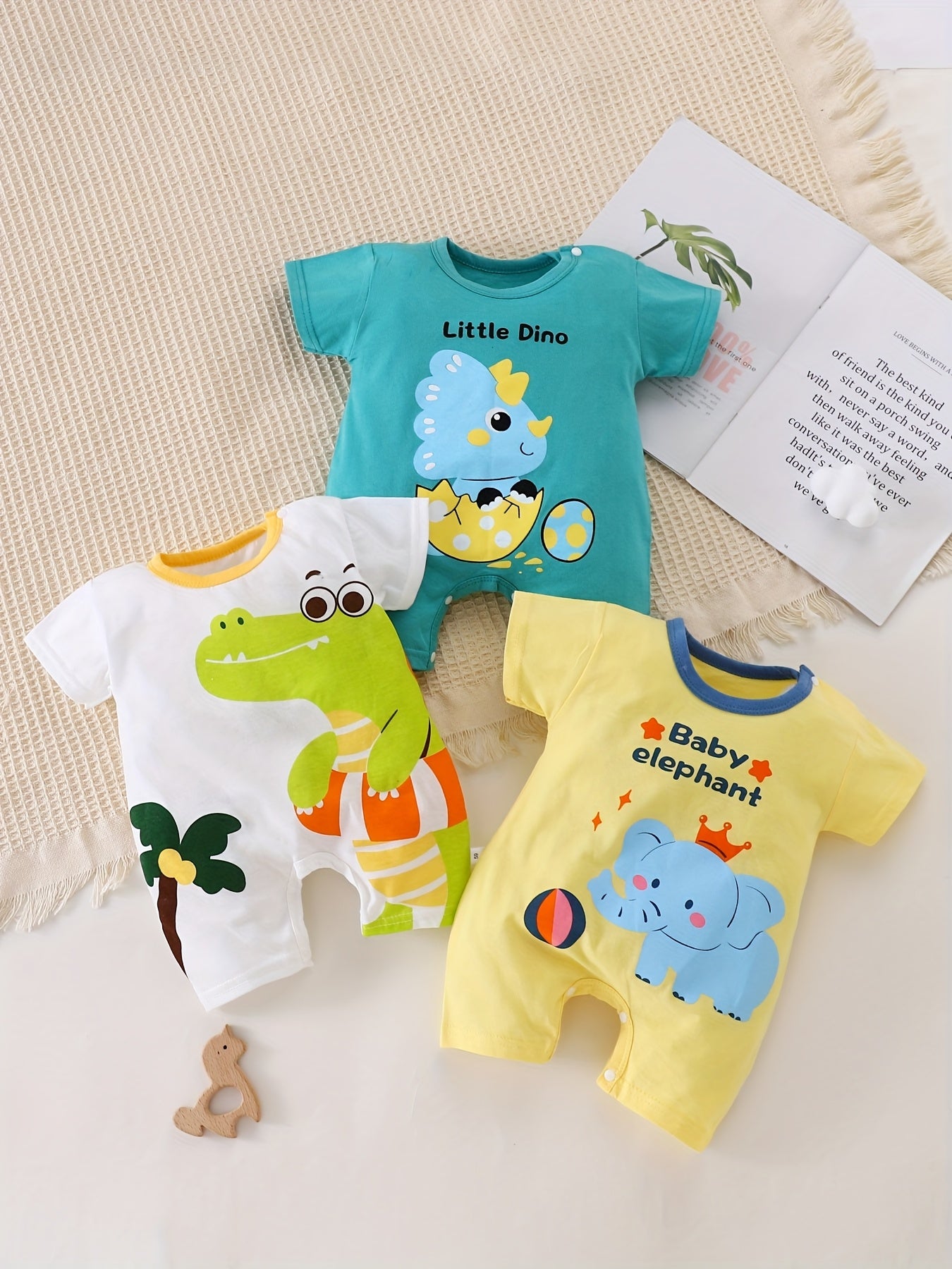 Kit Body Bebê Summer Fun – 3 Peças de Manga Curta com Estampas de Animais