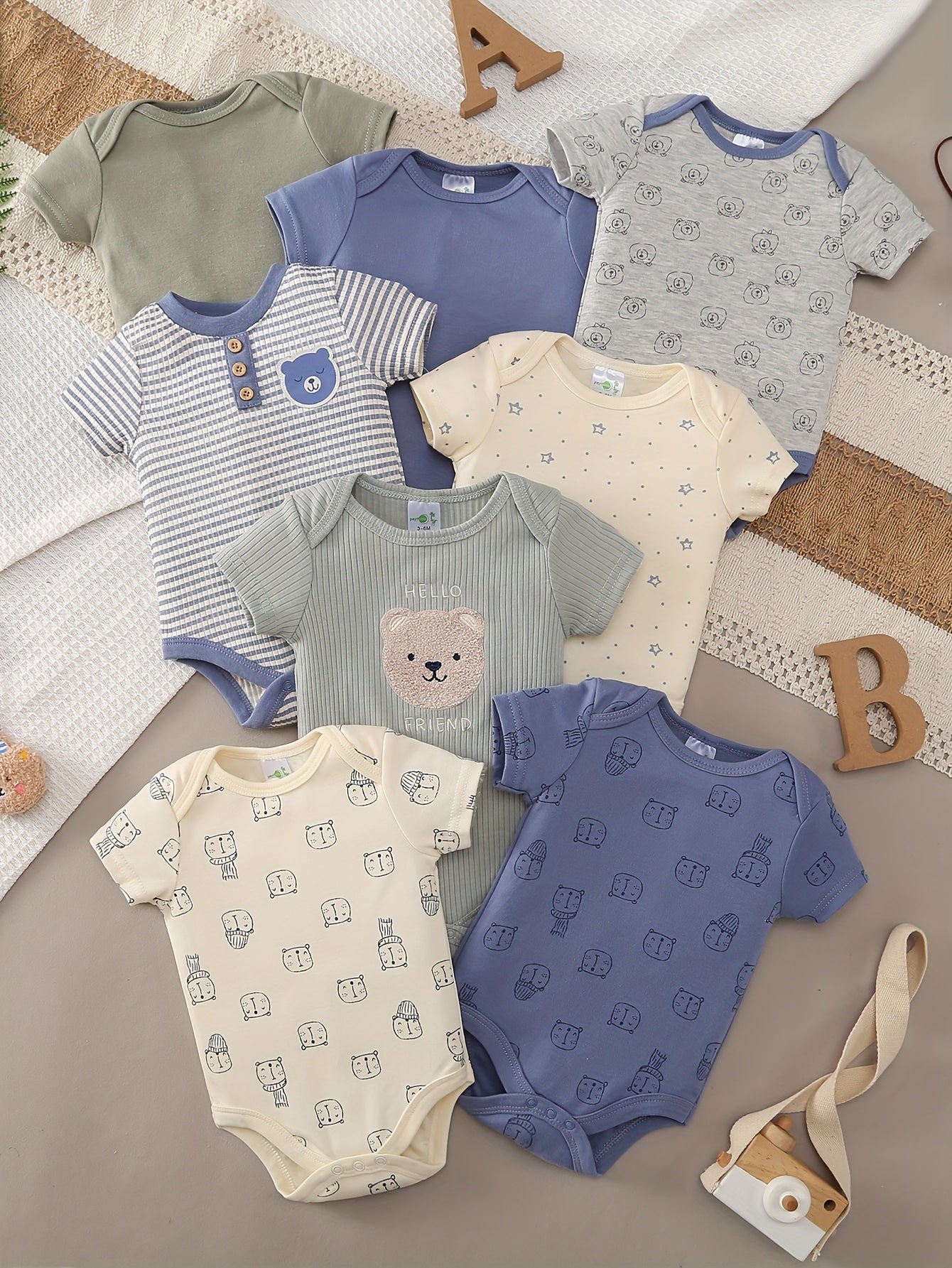 Primeiro Guarda-Roupa do Bebê – Kit 8 Peças de Bodys Confortáveis e Estilosos