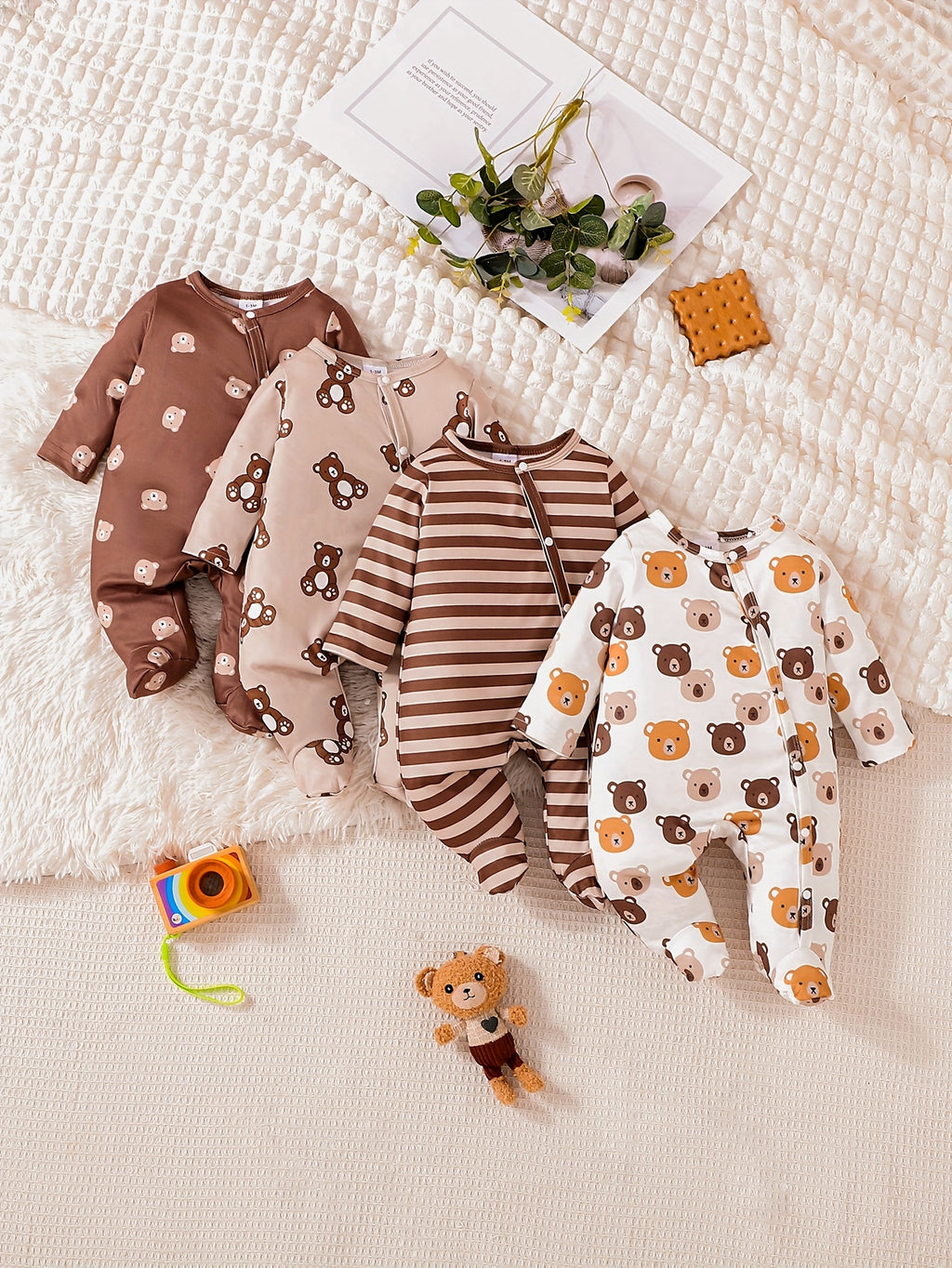 Conjunto Recém-Nascido Cozy – Kit 4 Peças com Estampas Adoráveis