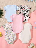 Kit Body Bebê – 5 Peças de Manga Curta com Estampas Divertidas