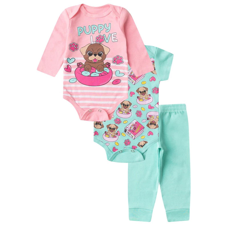 Kit 18 Peças – Body Infantil Bebê Menina Trijunto Completo em Algodão Suedine