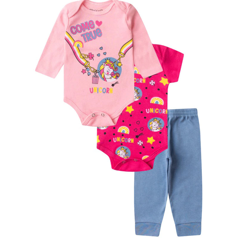 Kit 18 Peças – Body Infantil Bebê Menina Trijunto Completo em Algodão Suedine