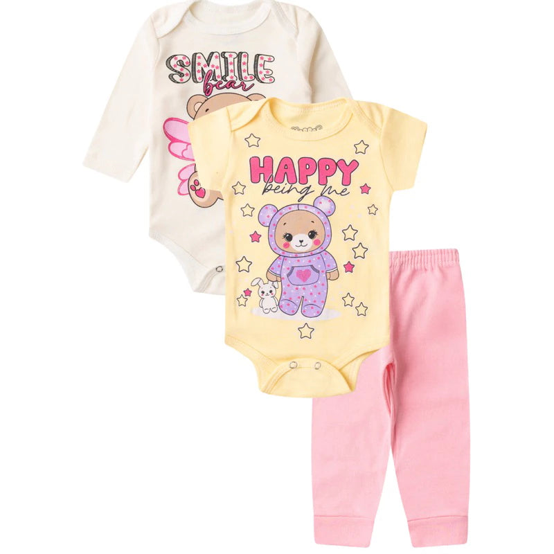 Kit 18 Peças – Body Infantil Bebê Menina Trijunto Completo em Algodão Suedine