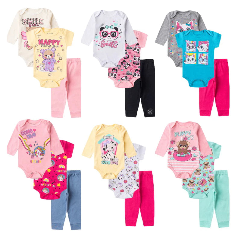 Kit 18 Peças – Body Infantil Bebê Menina Trijunto Completo em Algodão Suedine
