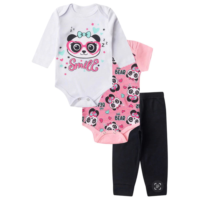 Kit 18 Peças – Body Infantil Bebê Menina Trijunto Completo em Algodão Suedine